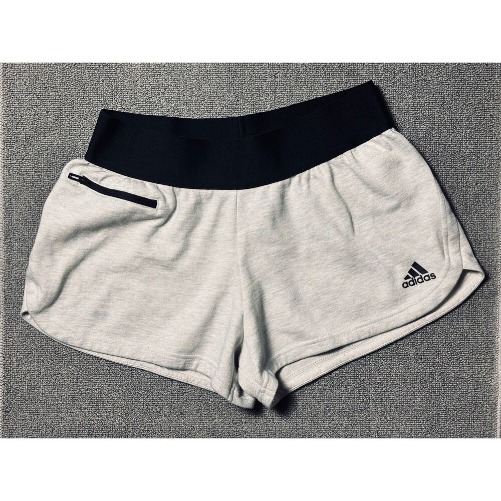 Adidas Womens Fleece Shorts Light Heather Gray Black Waistband Size S